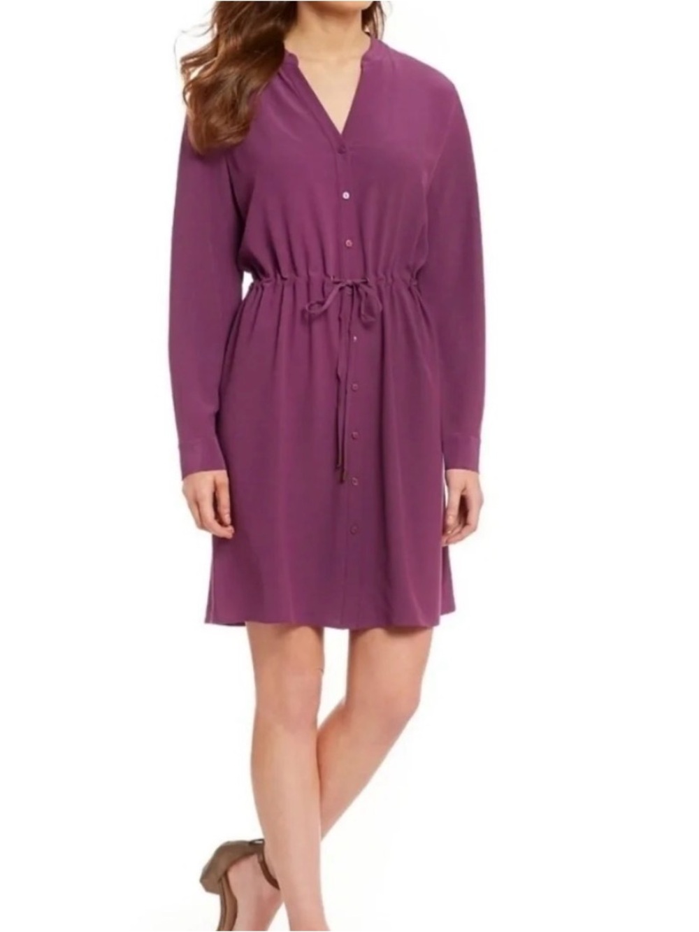 Eileen Fisher Tencel Drawstring Shirtdress Shirt Dress Purple Small Petite